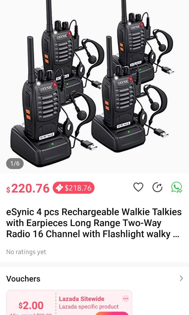 Walkie Talkies,eSynic 4Pcs Professional Rechargeable Walkie Talkies Long Range Way Radio Handheld Radio Walkie Talkies for Adults Supports VOX 16CH - 2