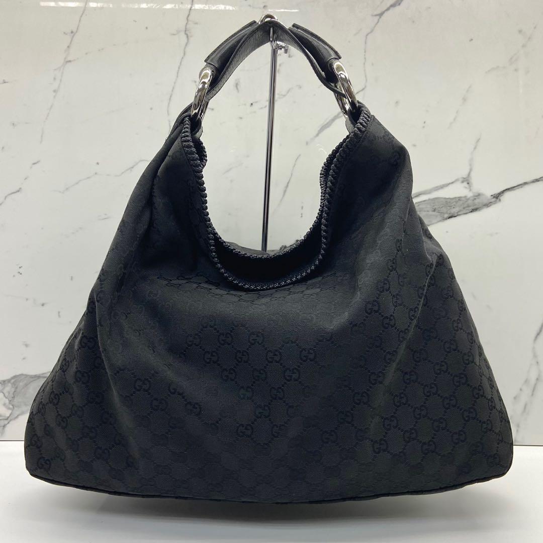 GUCCI BLACK LEATHER CHAIN LARGE HORSEBIT HOBO BAG 114900 227011909