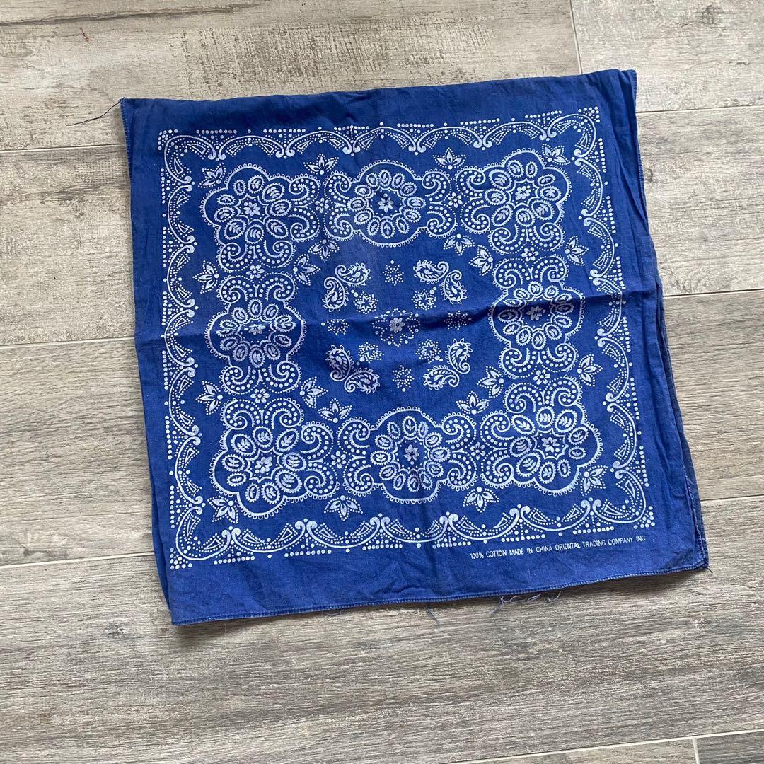 Indigo Bandana Scarf Raw Faded Cotton Classic Navy Blue 領巾, 男裝