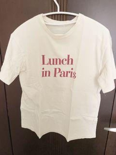 Korea 正韓 LUNCH IN PARIS 短踢 短T  白 米白