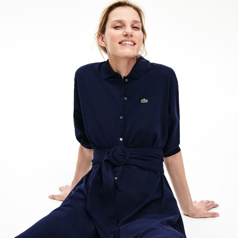 Women's belted cotton petit piqué shirt dress store