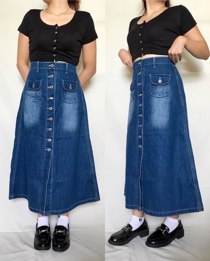 Maxi Denim Skirt, Women's Fashion 
