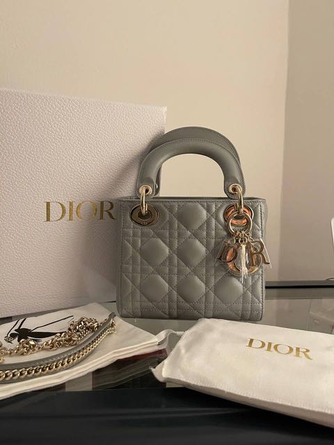 Mini Lady Dior Opaline Gray Pearlescent Cannage Lambskin, Women'S Fashion,  Bags & Wallets, Purses & Pouches On Carousell