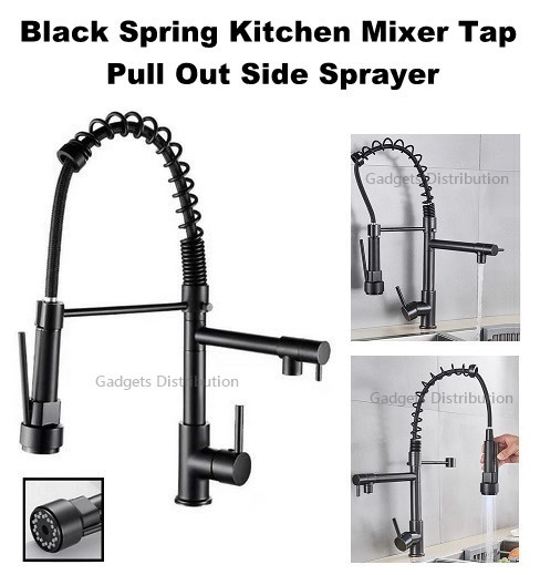 Multifunction Black Spring Pull Out Sprayer Swivel Dual Spout ...