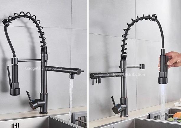 Multifunction Black Spring Pull Out Sprayer Swivel Dual Spout ...