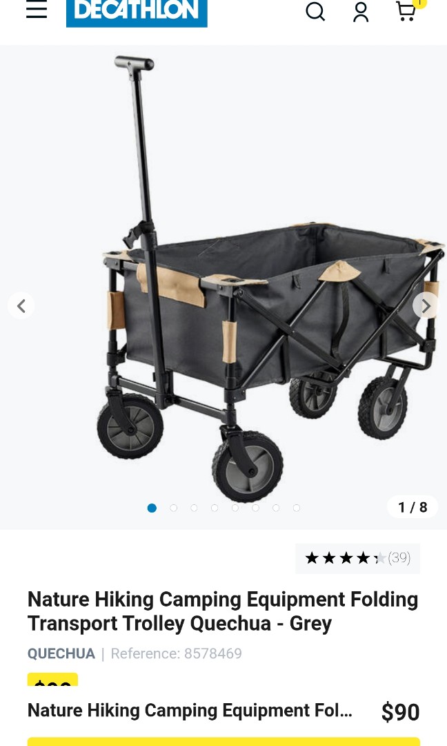 Decathlon Camping Equipment Folding Transport Trolley Quechua Grey