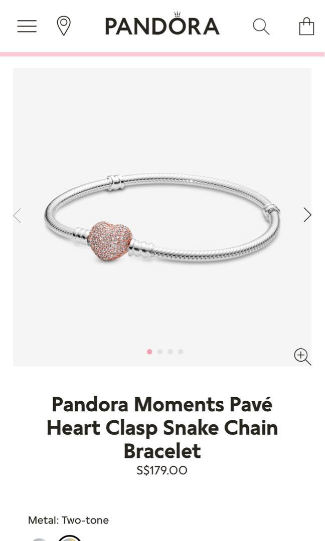 Pandora Moments Pave Heart Clasp Snake Chain Bracelet (without cherry  blossom charm), Women's Fashion, Jewelry & Organisers, Bracelets on  Carousell