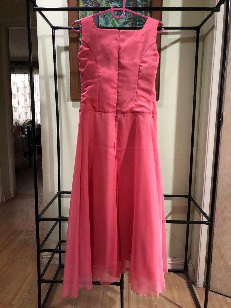 Pomelo Pink Sleeveless Chiffon Long Gown, Women's Fashion, Dresses