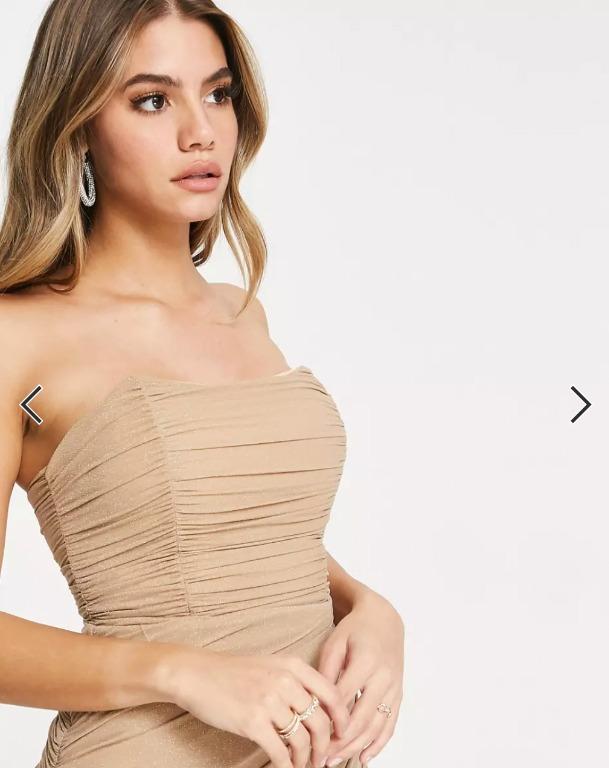 Rare London mesh drape wrap midi pencil dress in stone glitter