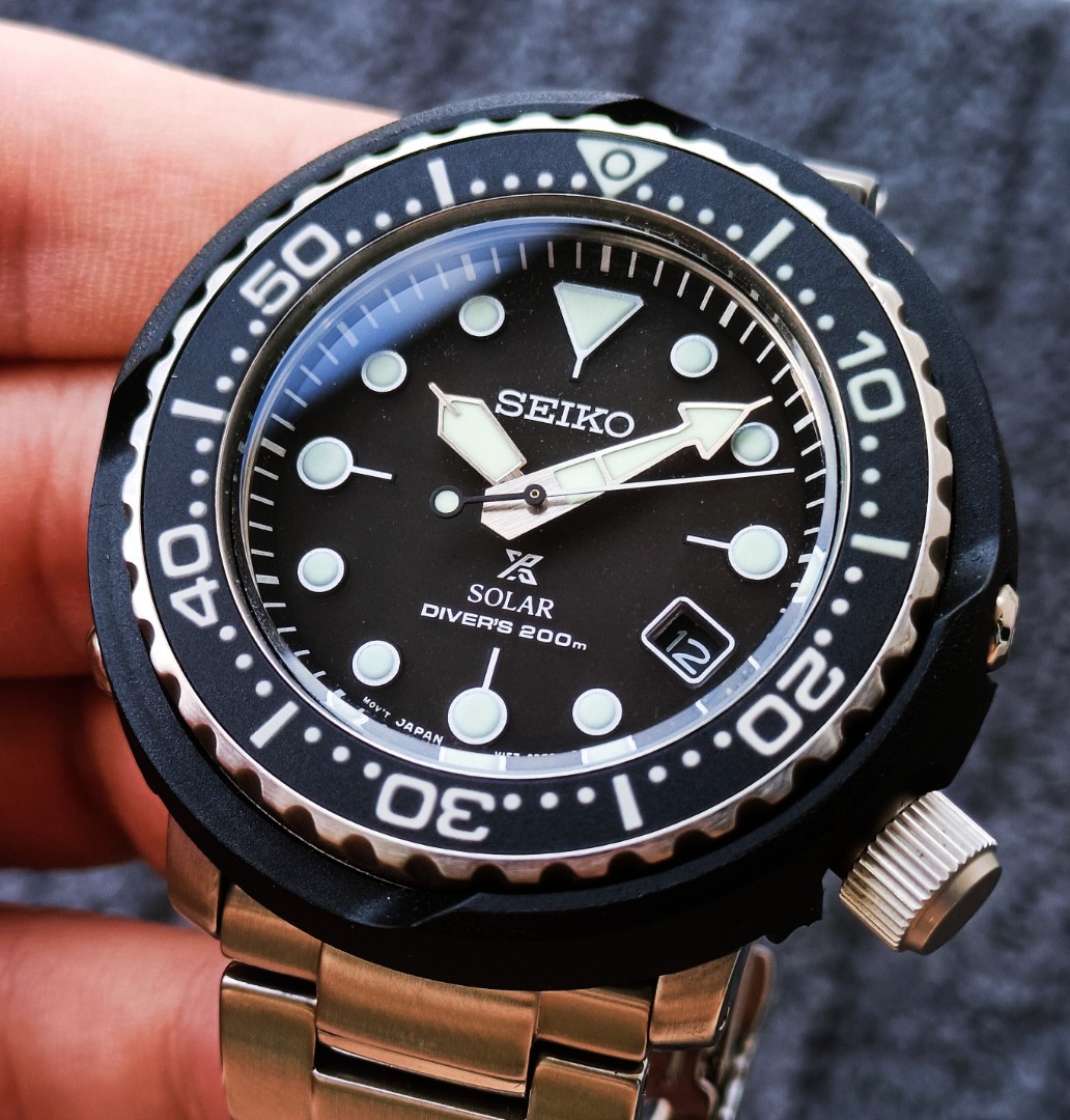 Seiko Tuna Full Steel Black Solar Prospex Divers Watch SNE497P1