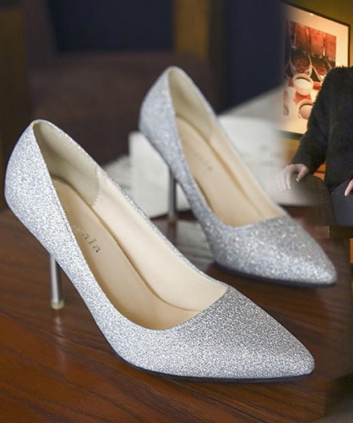 Cheap silver discount glitter heels