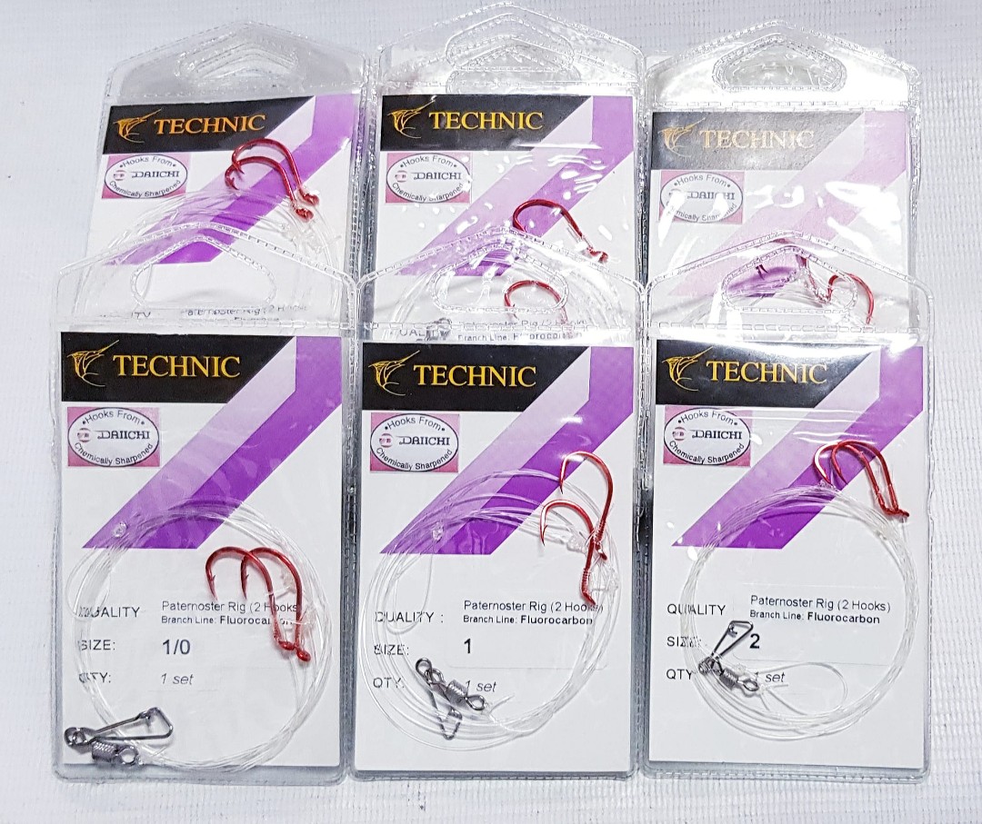 Technic Paternoster Rig (2x Daiichi Red Hook, Branch Line: Fluorocarbon ...