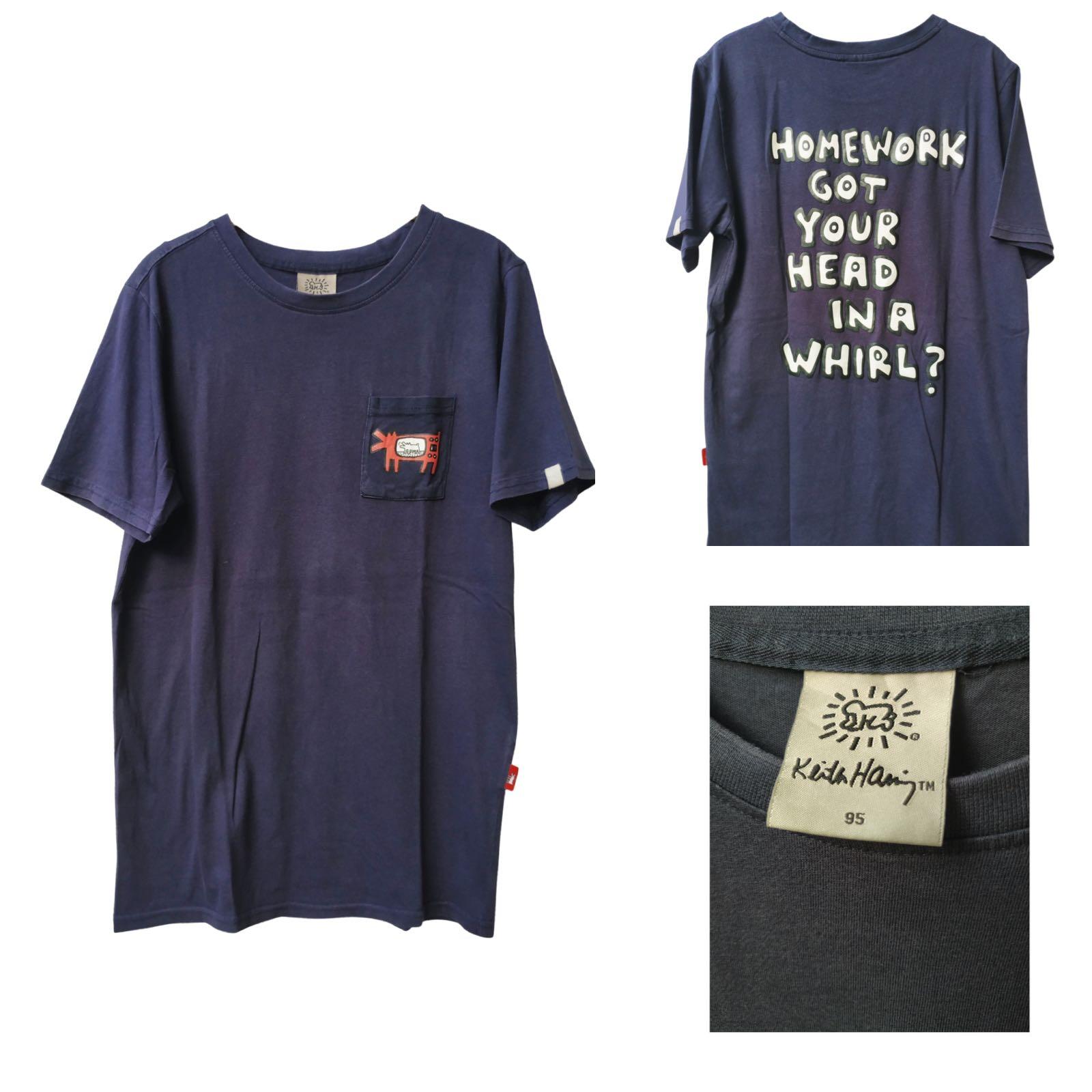 T-Shirt Navy Blue Keith Haring, Fesyen 