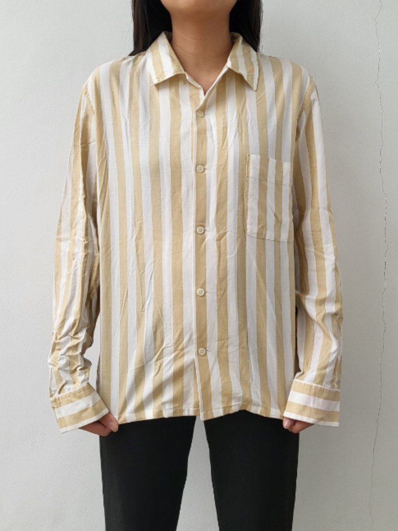 Uniqlo × Lemaire Stripes Shirt, Fesyen 