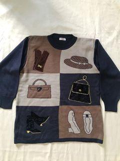 Vintage chic patterned in square knitted mock sweater / knitwear
