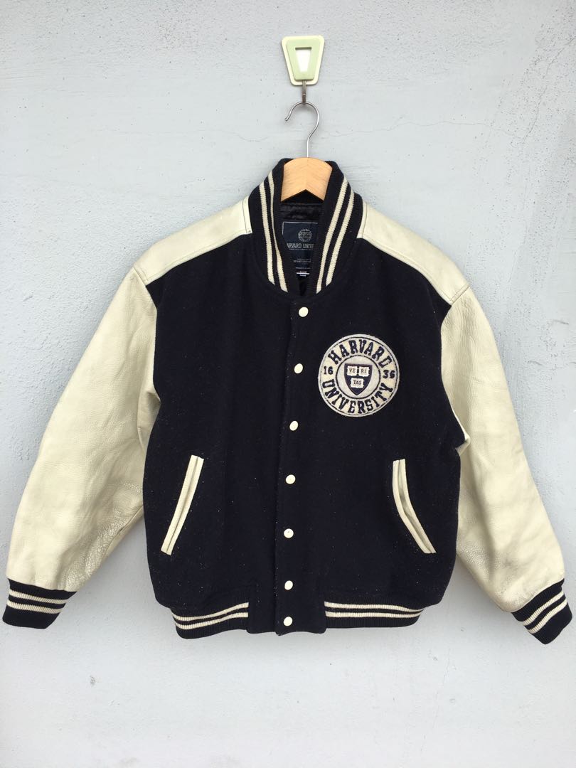 vintage harvard university varsity wool leather jacket Men s