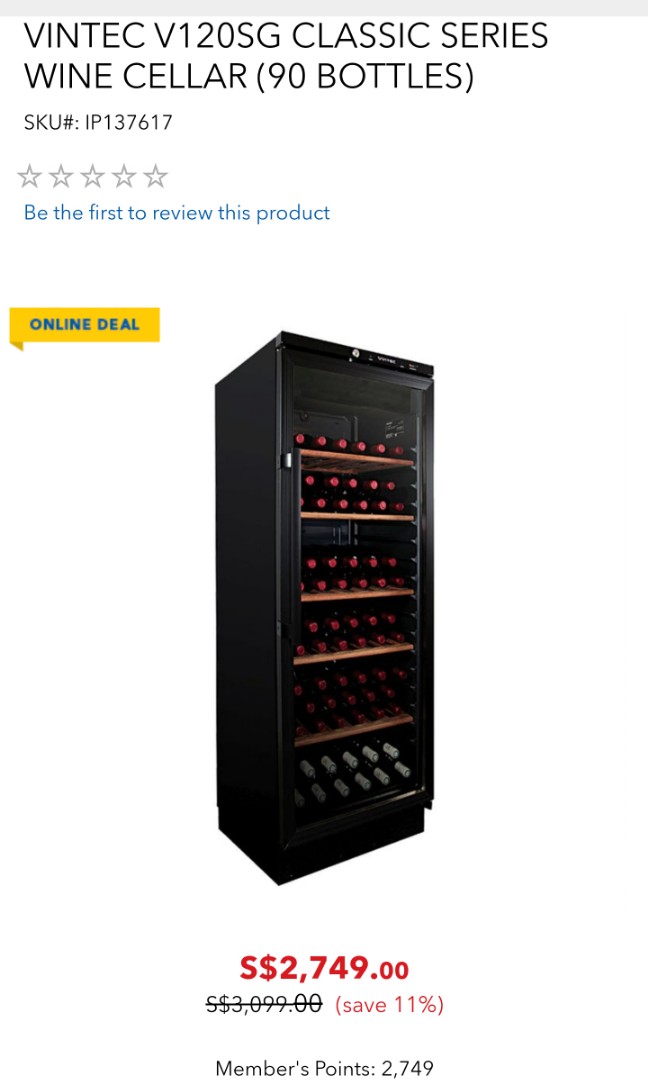 VINTEC V120SG Wine Cellar/Fridge 90 to 110 bottles, TV & Home