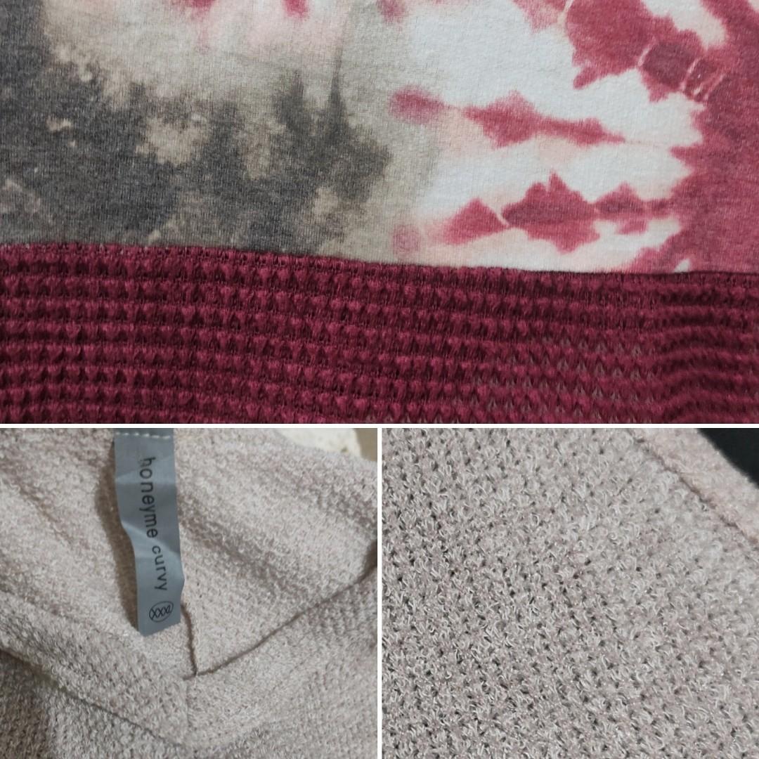 XXXL Honeyme Curvy long sweater beige tie dye panel and maroon detail long sleeve pullover dress plus size Women s Fashion Tops Longsleeves on Carousell