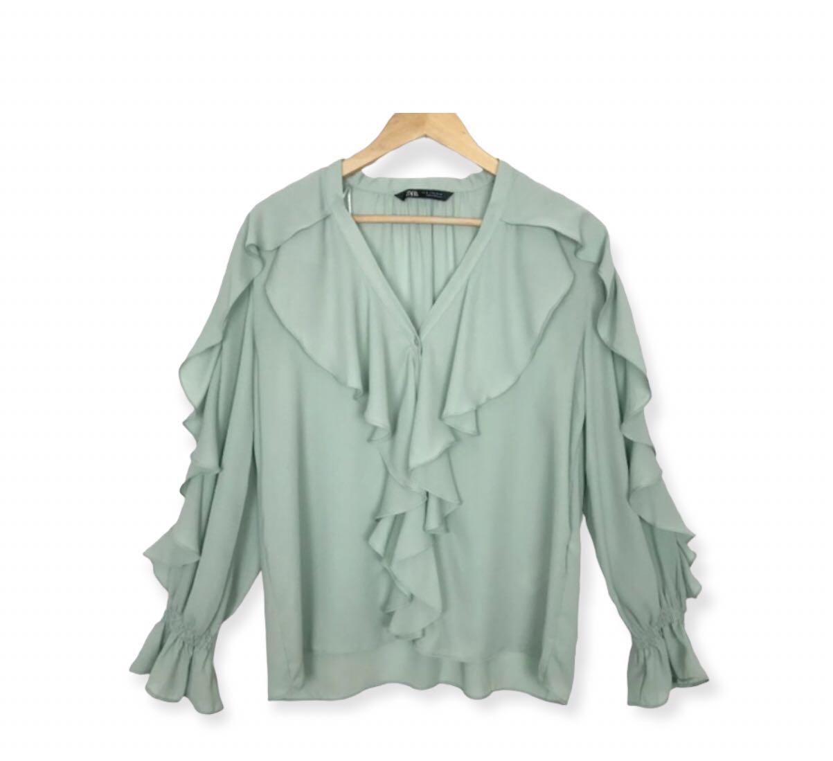 Mint green blouse zara store