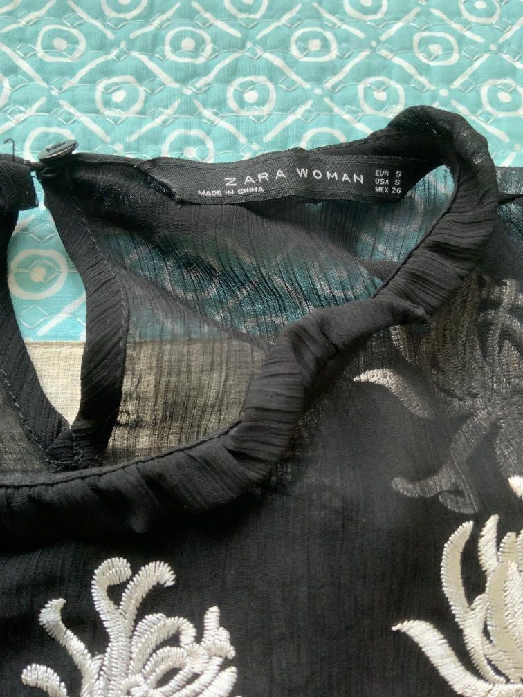 Zara sheer floral top, Women's Fashion, Tops, Blouses on Carousell