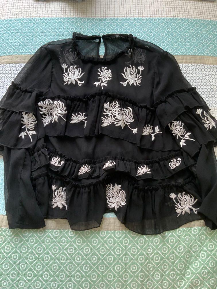 Zara sheer floral top, Women's Fashion, Tops, Blouses on Carousell