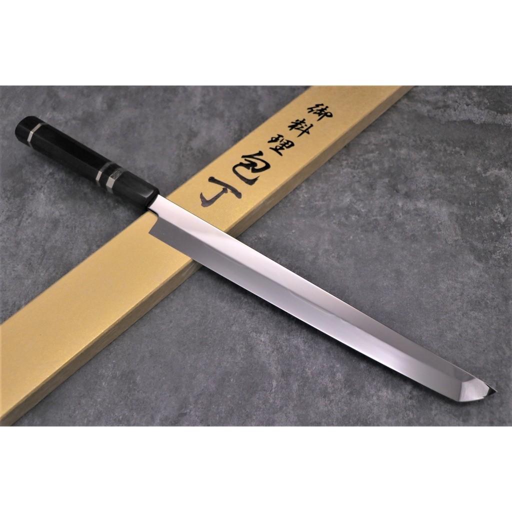 富士山 満月 池田美和 水本焼(白一鋼) 切付柳刃300mm 黒檀水牛柄