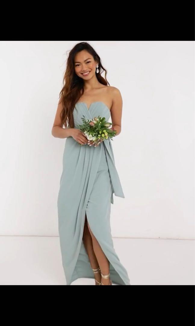 Tfnc petite bridesmaid exclusive high neck pleated maxi dress in cheap sage