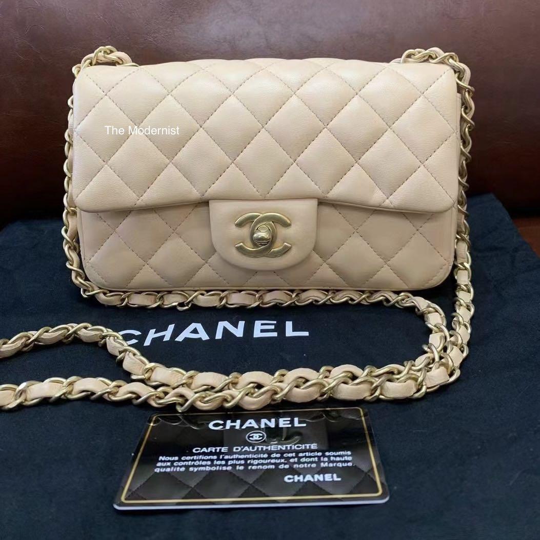 Authentic Chanel Mini Flap Bag Beige Lambskin Matte Gold Hardware, Luxury,  Bags & Wallets on Carousell