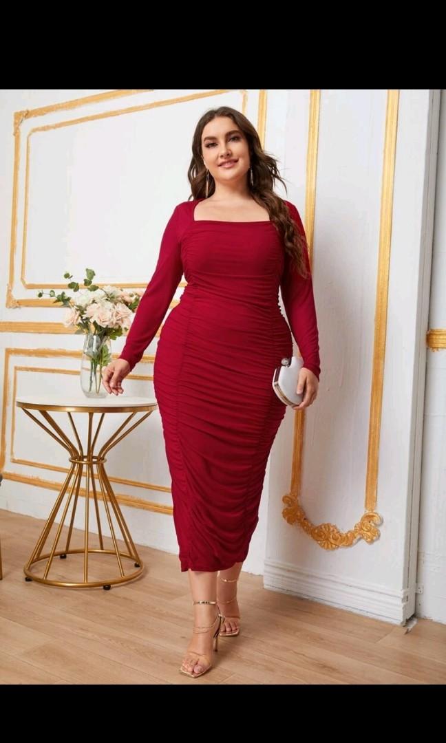 Maroon deals ruched dress