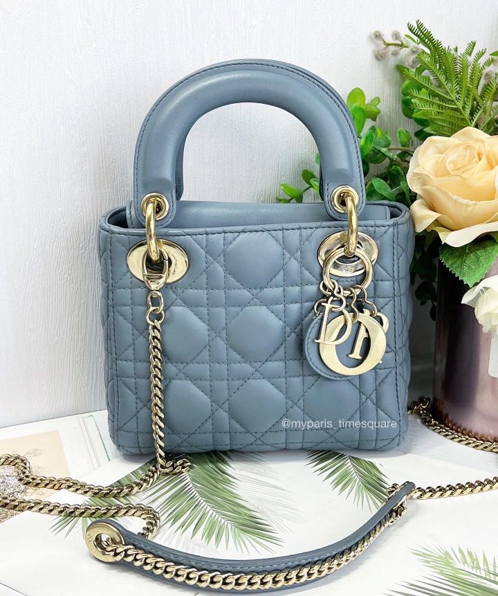 C.D.I.O.R Cloud Blue Lambskin Lady Dior Mini Ghw, Luxury, Bags & Wallets On  Carousell