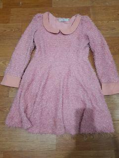 Dress kerah fuzzy pink