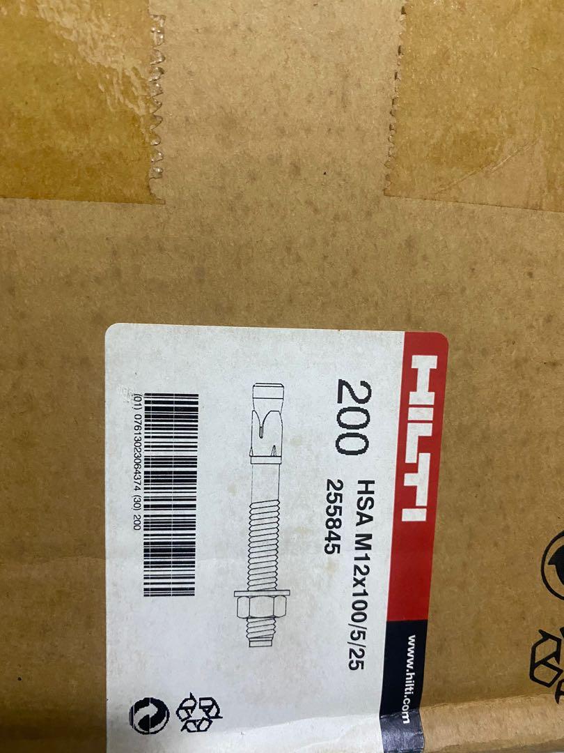 Hilti HSA anchor bolt wall plug (Category: Everything Else) located in Singapore. Submitted by leo_ngyb (Listing ID 1162820874, Image 1). Description: Total 200pcs Hilti HSA Stud anchor bolt.