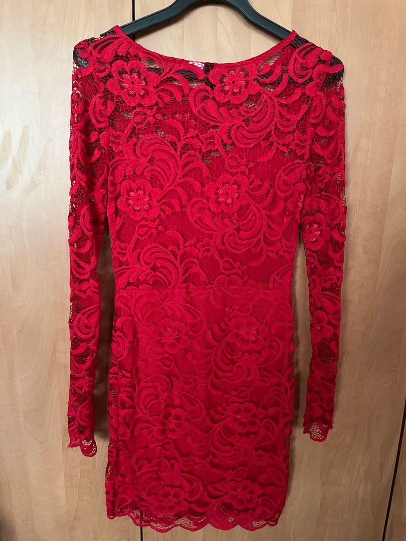 H&M red lace dress, Women's Fashion, Dresses & Sets, Dresses on Carousell