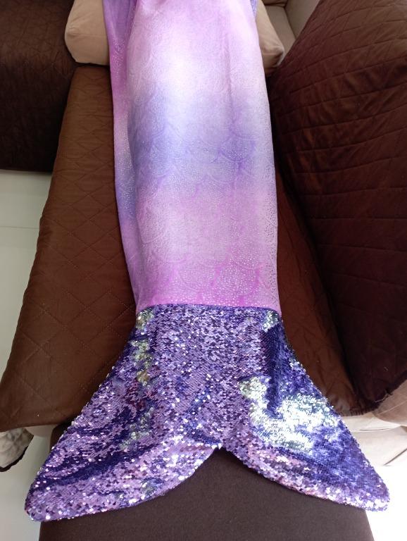 Plush and Playful Purple Pink Mermaid Tail Lightweight Blanket 22.5 x 55 Inch