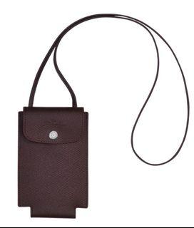 Longchamp Le Pliage Phone Case with Leather Lace; Burgundy Red