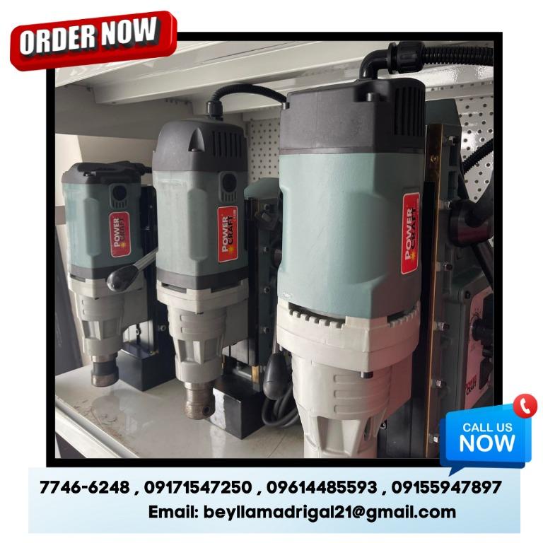 Magnetic Drill (Category: Construction Tools & Equipment) located in Manila. Submitted by bellarobart (Listing ID 1162769307, Image 1). Description: Magnetic Drill Brand: Powercraft Model: PCMD-35HD Voltage: 220v Power Input: 1550w Max Attraction: 14,000n No Load Speed: 100-670rpm Max. Core Cutter Diameter: 35mm Max. For Twist Drill: 13mm Magnetic Adhesion: 14,000w Price: 23,000 Model: PCMD-42HD Voltage: 220v Power Input: 1700w Max Attraction: 15