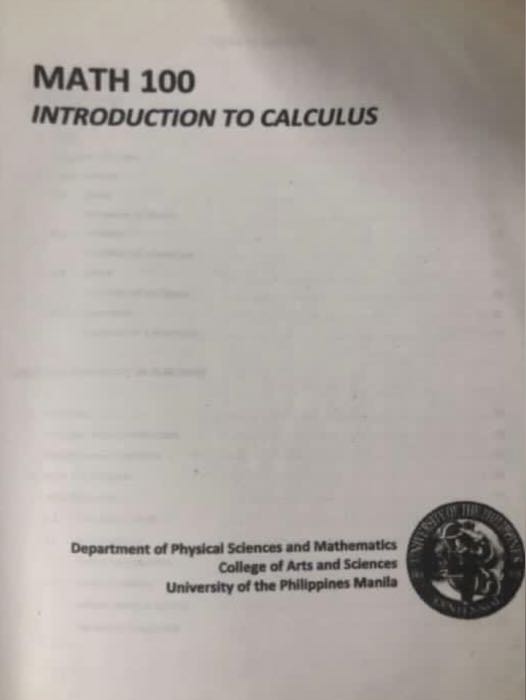 Math 100 Or Math 21 Introduction To Calculus Module University Of The