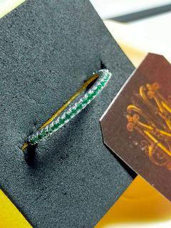 Mimi's Market Emerald inlaid Half eternity slim ring band