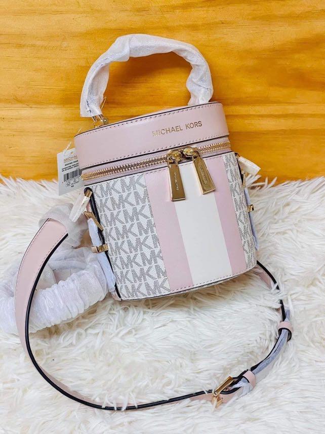 MK Bedford Travel Medium Logo Stripe Barrel Crossbody Bag Women s