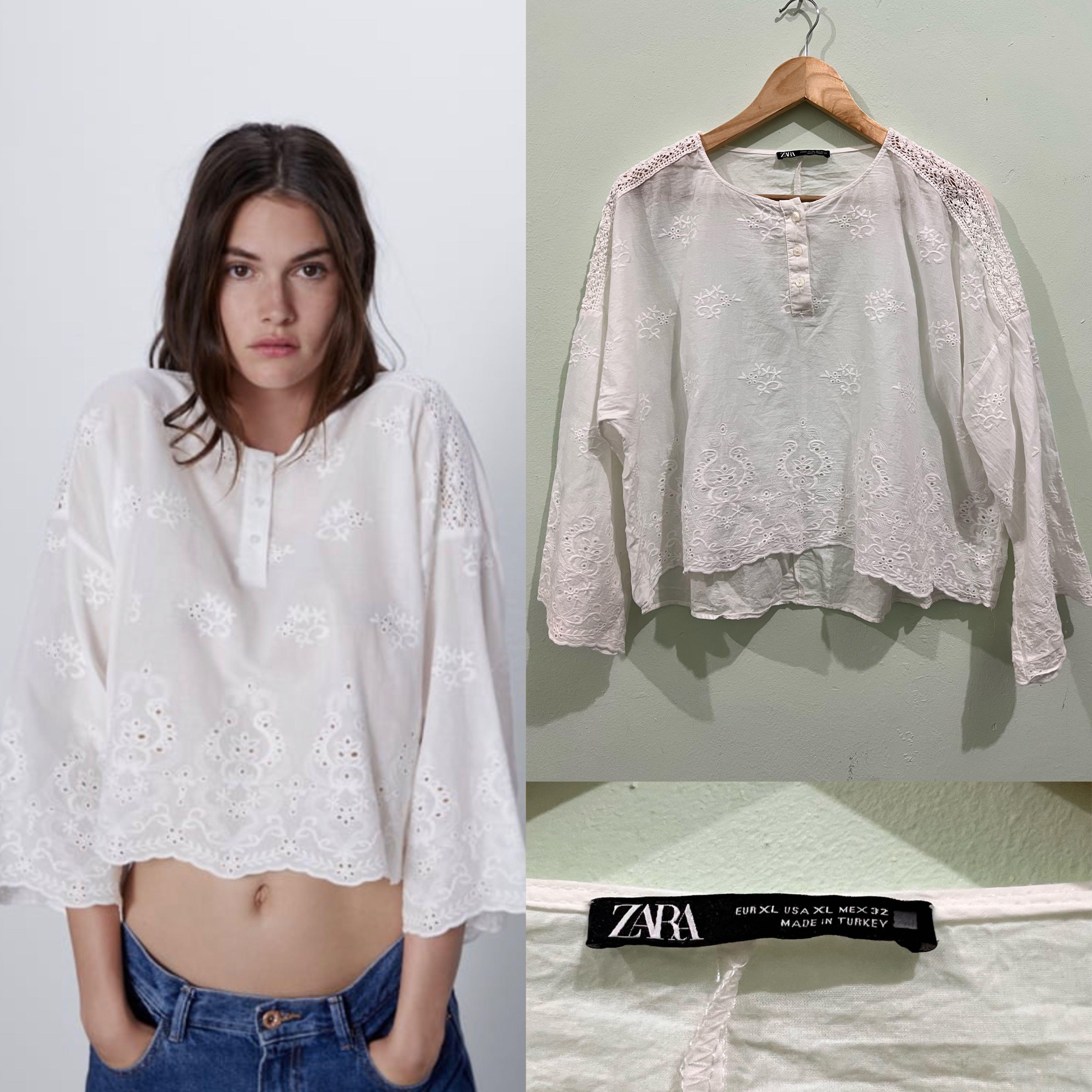 Original Zara Cutwork Embroidery Crop Top, Women's Fashion, Tops,  Longsleeves on Carousell