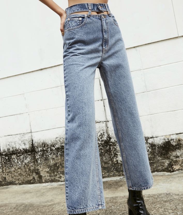 Pomelo Sustainable Cut Out Waist Baggy Jeans, Women's Fashion, Bottoms ...