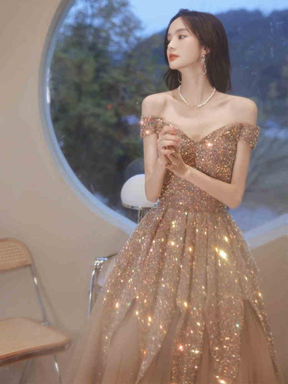 Gold glitter formal dress best sale