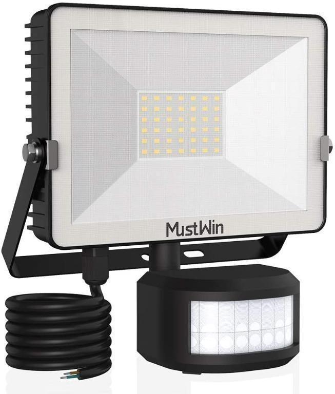 Security Lights Outdoor Motion Sensor, MustWin 30W LED Floodlight 3000LM  PIR Lights 6000K Daylight White Flood Light with 2M Power Cord IP65  Waterproof Lighting for Outside, Furniture  Home Living, Lighting 
