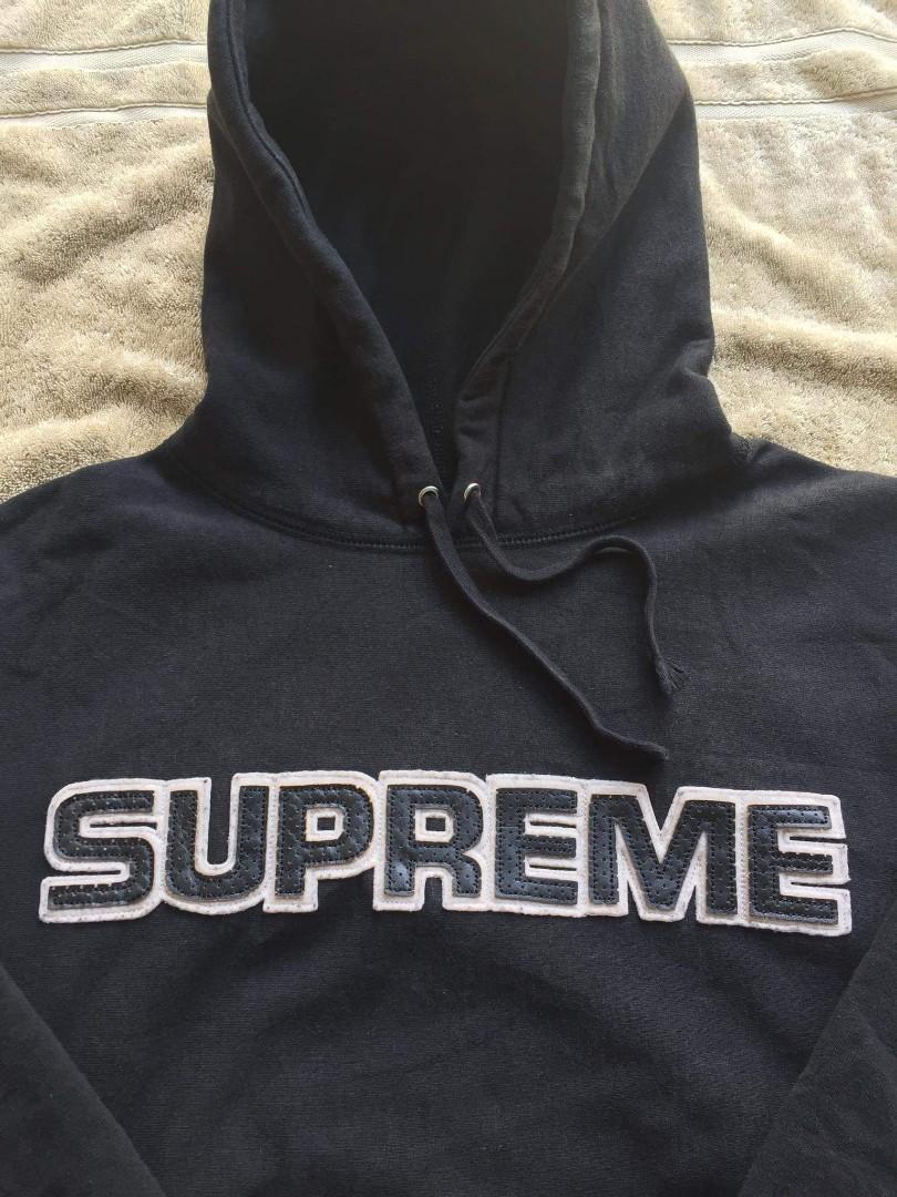 Supreme Perforated Leather Black Hoodie, Size on