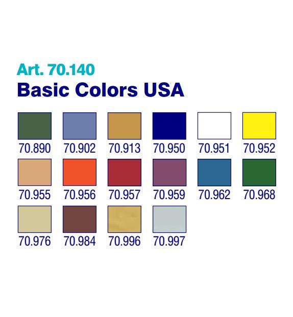 Vallejo Basic USA Model Color Paint Set 70.140