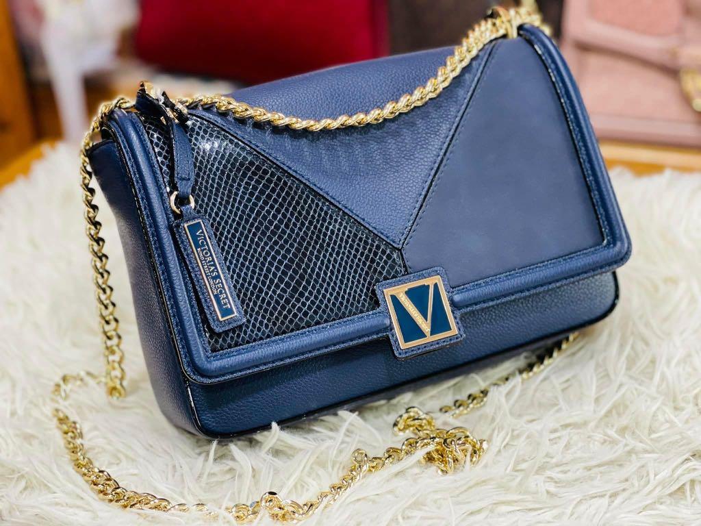 Victoria's Secret, Bags, Victorias Secret Crossbody Bag Navy Blue Gold  Shoulder Animal Print Organizer
