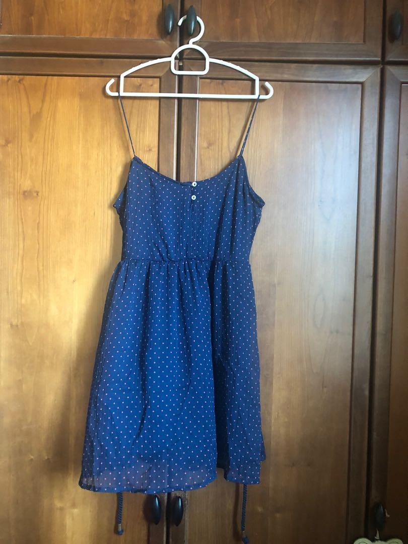 zara navy blue polka dot dress ZARA NWT WOMAN SS25 POLKA DOT MIDI HALTER DRESS WITH BELT NAVY BLUE 3555/902