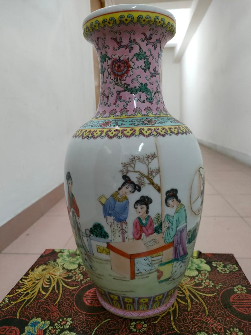 景徳鎮製 花瓶 中国花瓶 中国古玩 景徳鎮 粉彩 山水紋 特大花瓶 - 花瓶 