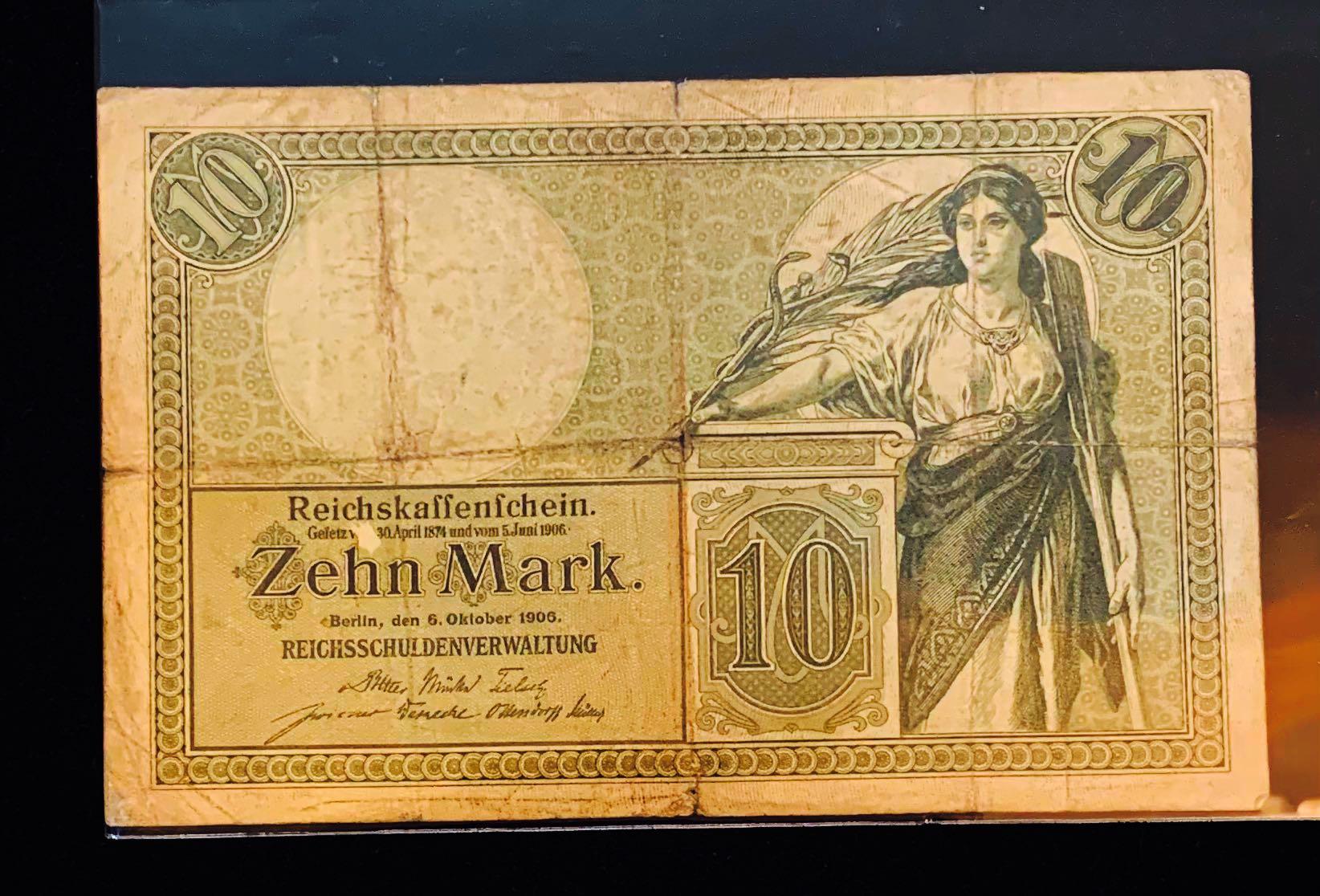 German empire Kaiser 10 Mark Banknote 1906 Germany 
