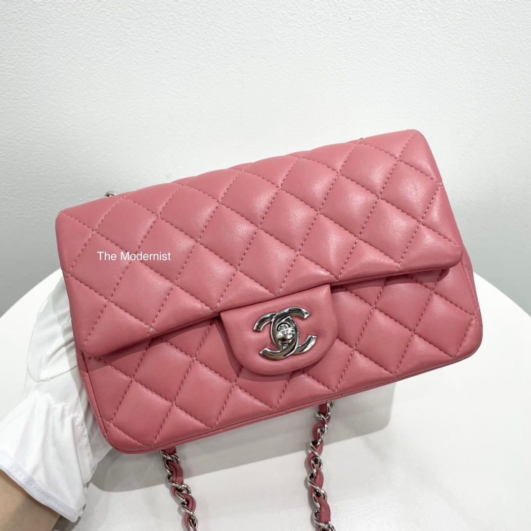 Authentic Chanel Dusty Rose Pink Lambskin Mini Flap Bag Silver